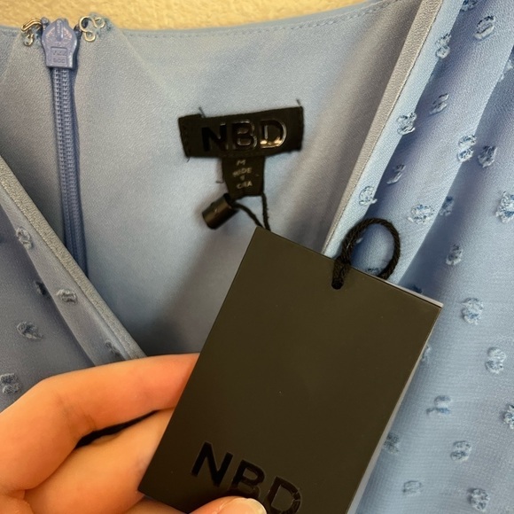 NWT NBD Swissdot Ruched Side Andre Ruched Midi Dress in Blue - Picture 9 of 9
